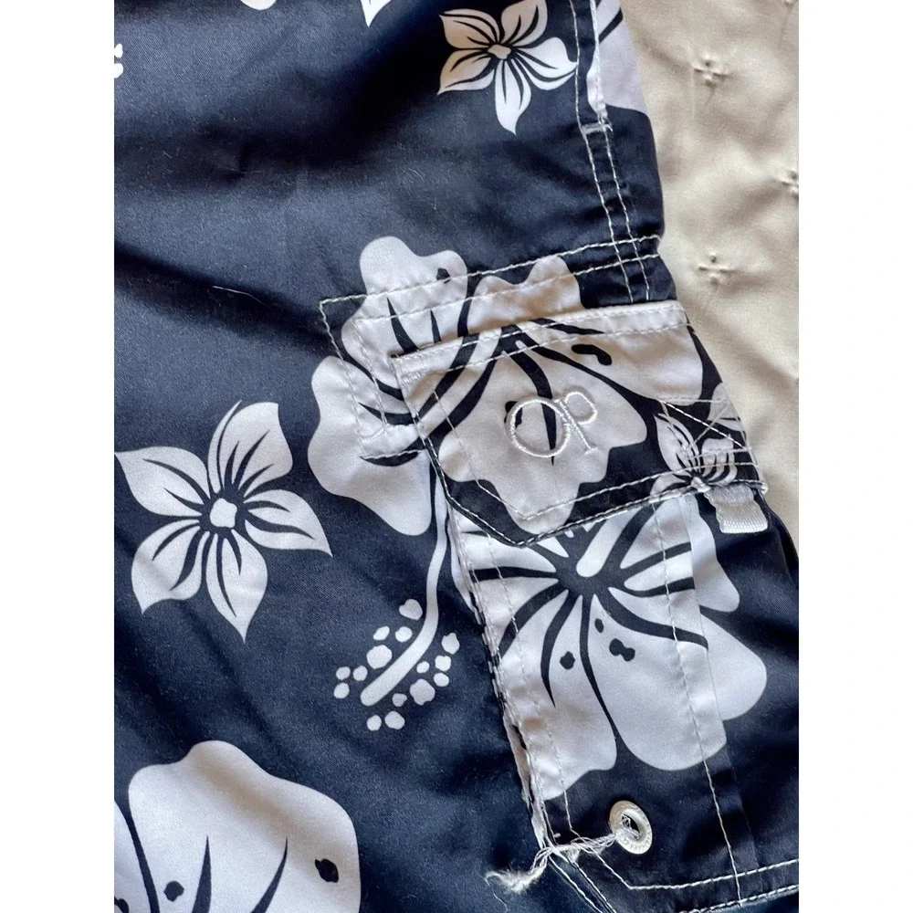 OP navy blue & white floral tropical swim trucks size medium